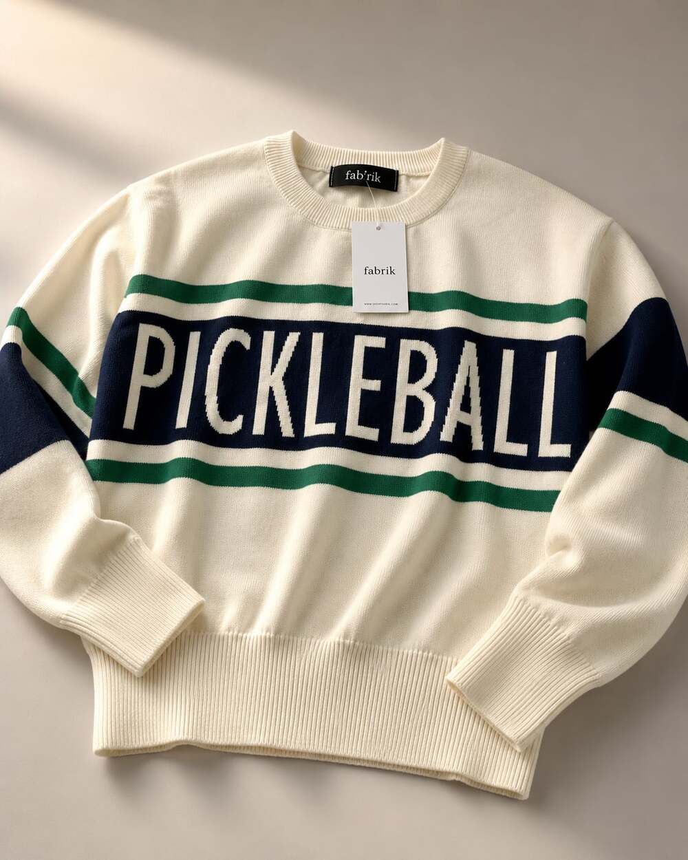 fab'rik Pickleball Crewneck Striped Pullover Sweater
